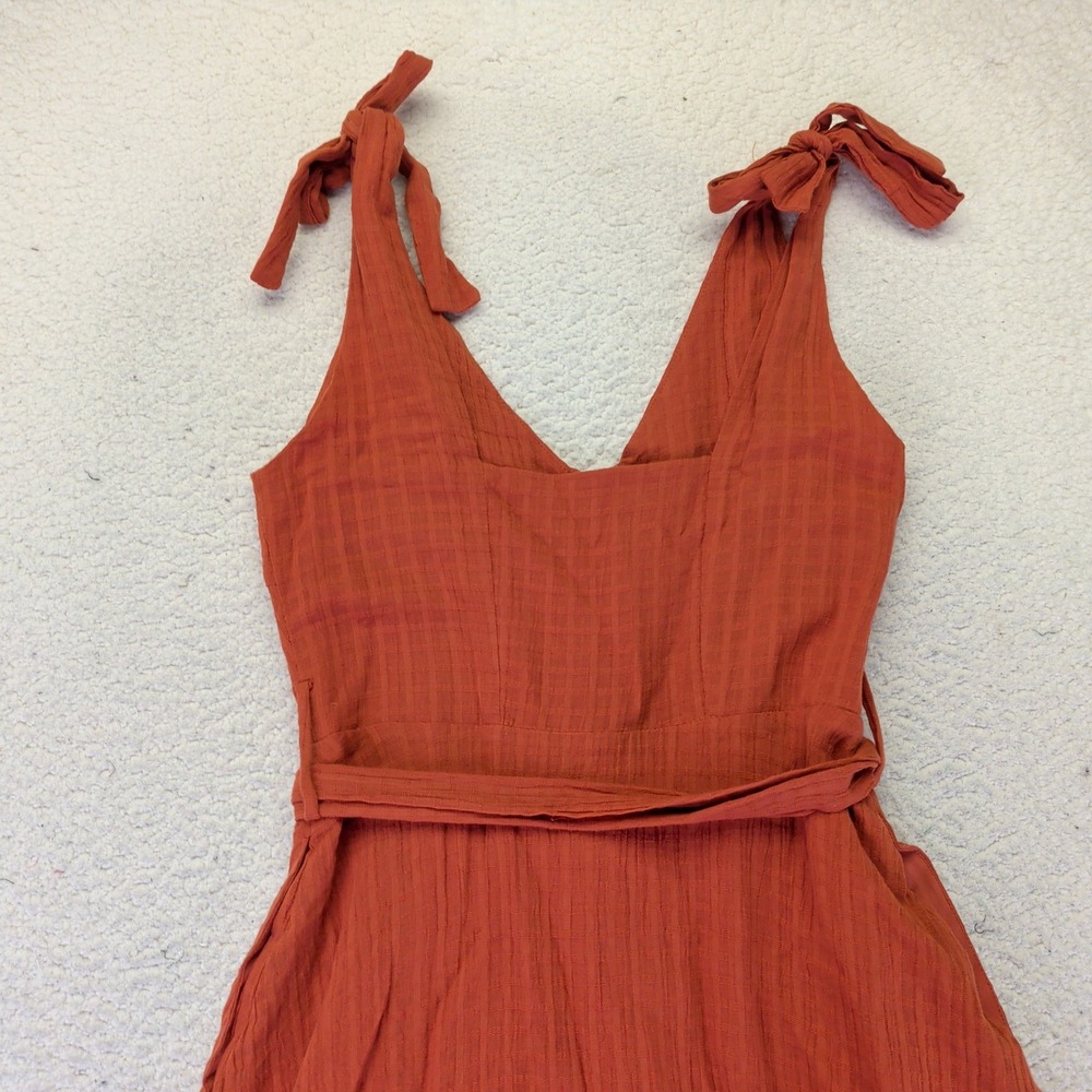 FRNCH Paris Rust Orange Cotton Button Front Tie Shoulder Midi Dress XS F11473 - Picture 5 of 9